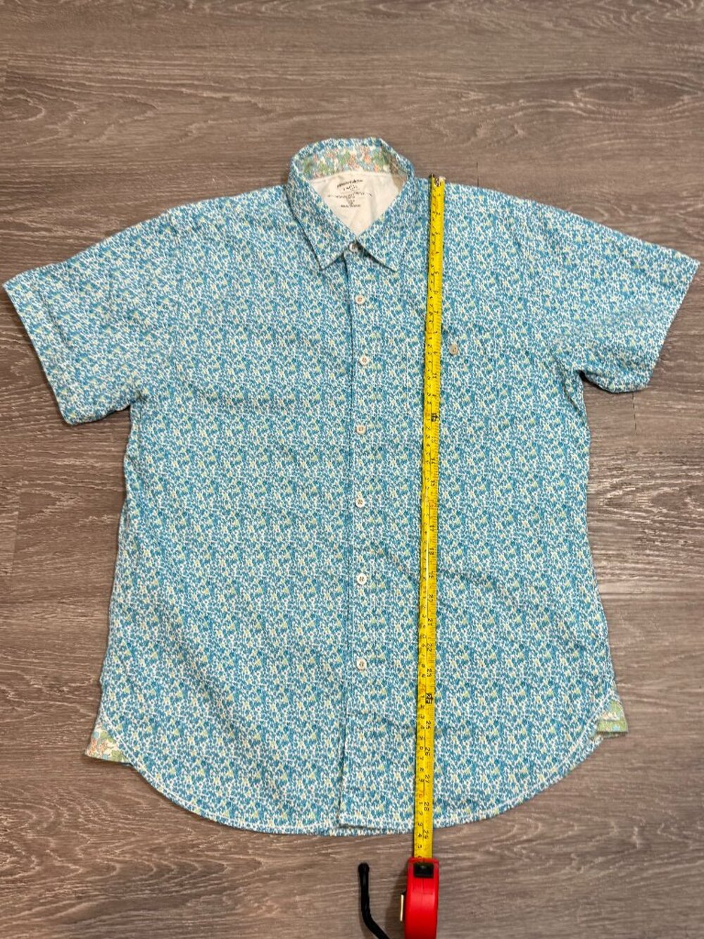 Paper Denim & Cloth Floral Short Sleeve Shirt - Teal/Aqua Size L